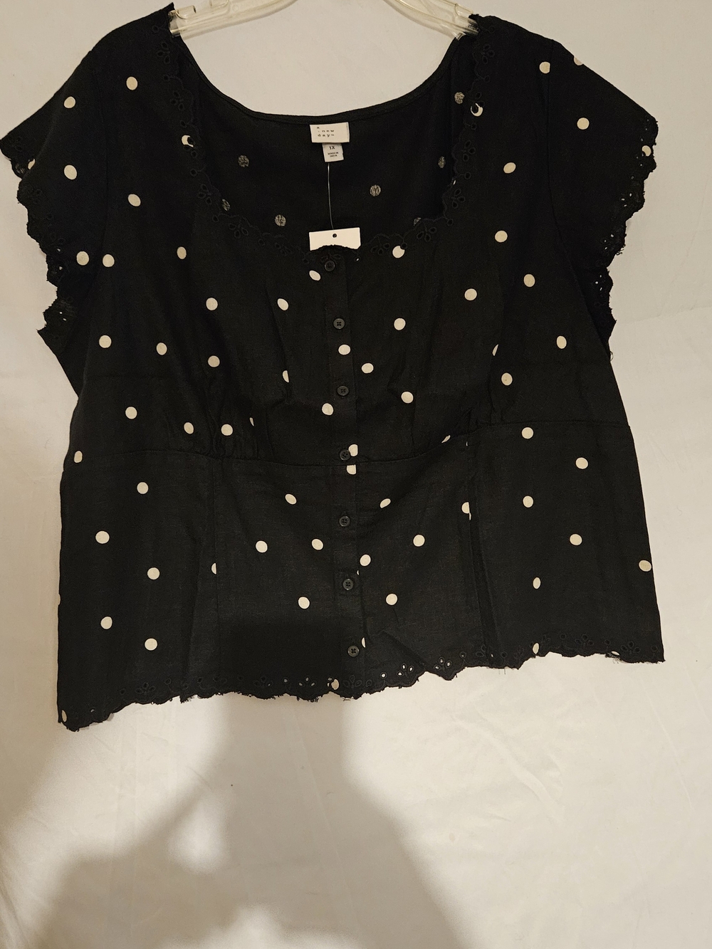 #19 Polka Dot Black Button-Front Women's Top